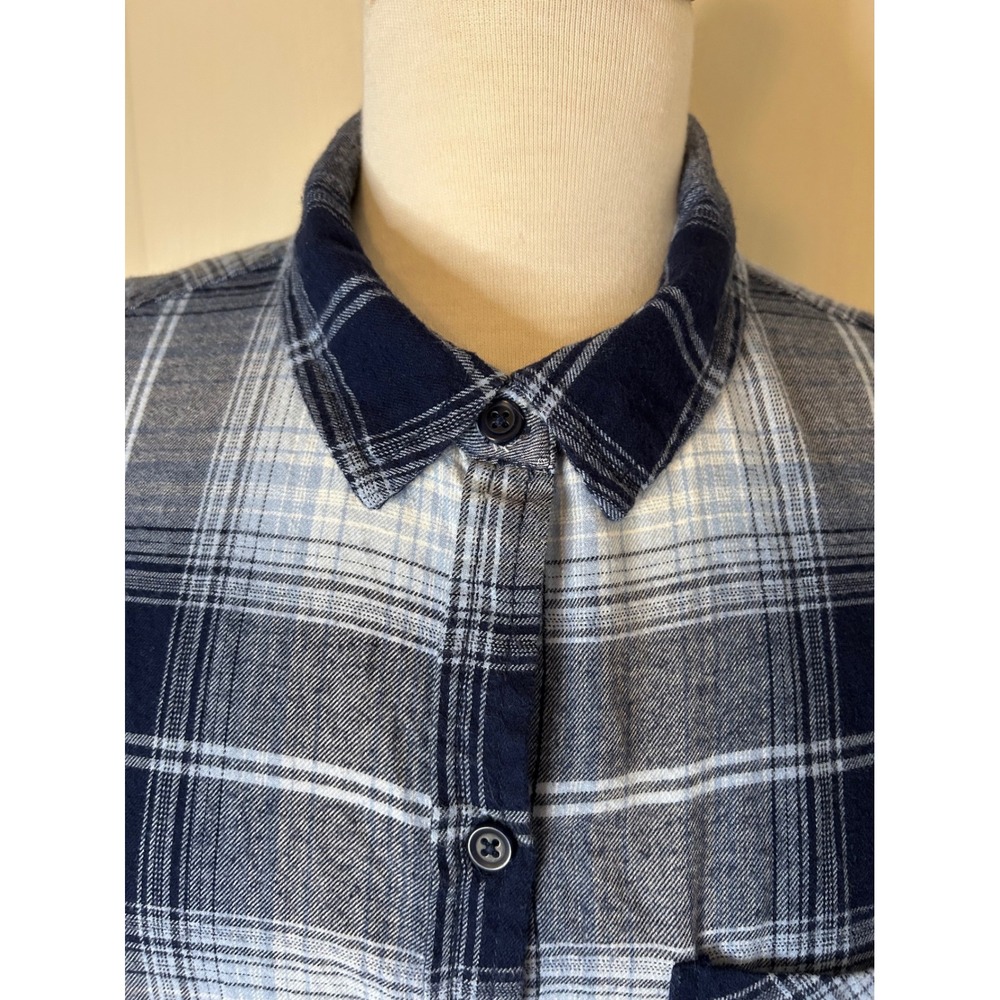 Beachlunchlounge Plaid Flannel Shirt Blue Balloon Button Down Cotton M - Picture 4 of 10
